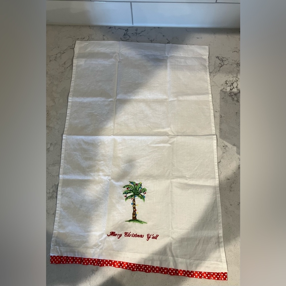 Merry Christmas Y’all white kitchen towel  embroidered palm tree